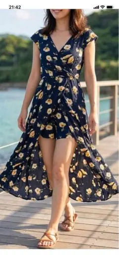 FOREVER 21 花柄 キャミワンピースパンツ ネイビー S