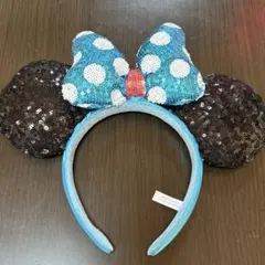 美品　ディズニー　ミニー　水玉　スパンコール　カチューシャ　水色