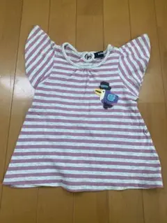 フリル袖ストライプTシャツ（鳥刺繍）