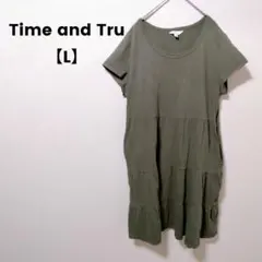 Time and Tru ティアードワンピース カーキ Lサイズ ポケット付