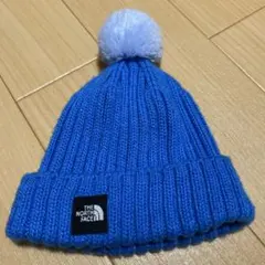THE NORTH FACE 青 ポンポン付きベビーニット帽