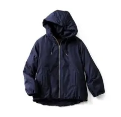 リブインコンフォート フェリシモ ショート丈フーディーダウンジャケット LL紺