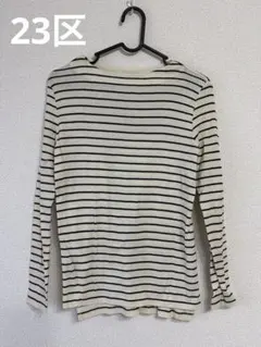 23区 春ニット 長袖リブトップス ストライプ ボートネック