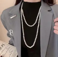 ロング パール ネックレス 重ね付け 二連 カジュアル フォーマル