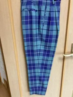 青と緑のチェック柄冬用ゴルフスラックス