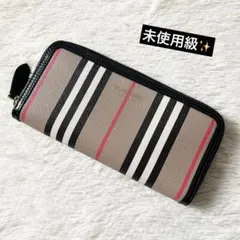 未使用級✨バーバリー ストライプ 長財布 ラウンドファスナー ベージュ レザーのサムネイル