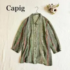 【Capig】 ヴィンテージブラウス（15号）総柄 7分袖 シャツ 昭和レトロ