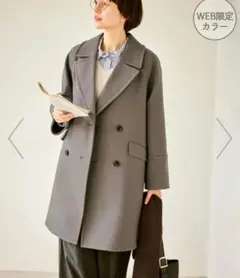 ジャージメルトン無地＆チェックオーバーPコート　グレー系（09）のサムネイル
