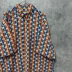 90s vintage 半袖　柄シャツ　綿　メンズM 古着　個性派　奇抜