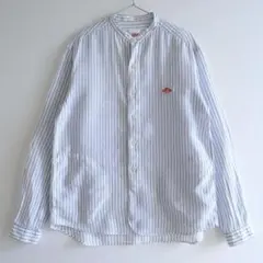 DANTON／リネン ストライプ バンドカラーシャツ　サックス　長袖　42サイズのサムネイル