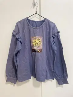 140cm 薄紫 フリル付き長袖カットソー 花瓶の花