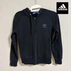 adidas ブラック フルジップ 裏起毛パーカー