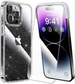 iPhone14 pro max クリアケース ラメ入り 保護フィルム 2枚