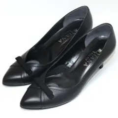 【美品】ダイアナ ウェルフィット 黒 リボン パンプス 24.5センチ