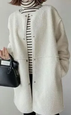 リバーシブルボアムートンミドル丈コート