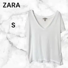 ZARA ザラ ＶネックTシャツカットソー【S】シンプル 半袖 海 プール 春夏