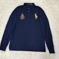【美品】ポロラルフローレン ネイビー 長袖 ポロシャツ ビッグポニー エンブレム