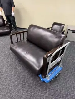 昭和初期～民国時代本革ソファ 四点セット（アンティーク家具／ヴィンテージ応接）