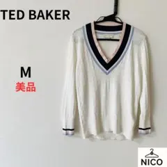 美品 テッドベーカー 透かし編みチルデンニット Vネック 白 ピンク 1 Mのサムネイル