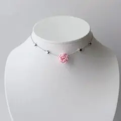 薔薇と小さな星　チェーンネックレス　シルバー　韓国ファンシーガーリー個性的スター
