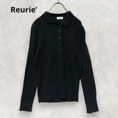 Reurie' ポロシャツ風リブニット F 黒 タイト 韓国ファッション