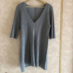 イッセイミヤケPLEATS PLEASE 七分袖チュニックワンピース グレー 3のサムネイル