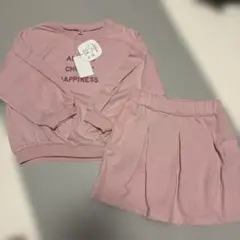 【新品】ピンク トレーナー＆スカートパンツ風 100サイズ セットアップ