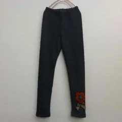 ラスト！値下げ☆裾花ニット 裏起毛レギンス★ダークグレー★【韓国子供服】120㎝