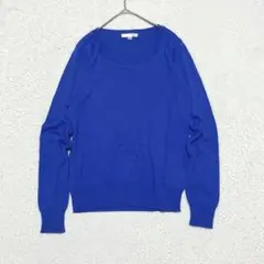 HERE'S TOWN 長袖ニット Uネック M 青 ブルー 無地 シンプル