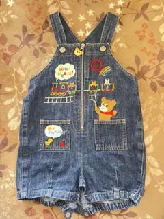 【美品】ミキハウス 刺繍デニムオーバーオール 80㎝