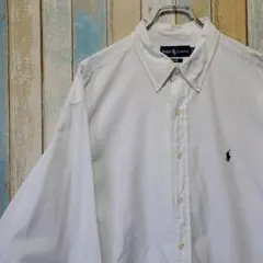 695☆ラルフローレン☆長袖ボタンダウンシャツ☆ワンポイント刺繍ロゴ☆白シャツ