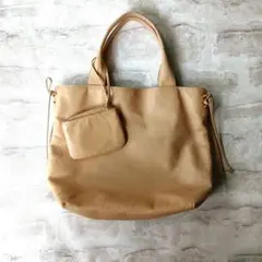 Kitamura キタムラ ベージュ レザー ショルダーハンドバッグ ポーチ付き