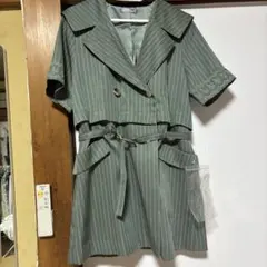 ストライプ柄ダブルブレストミニワンピース M