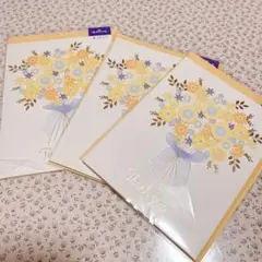 花束デザイン Thank you カード 3枚セット　ありがとうカード　黄色
