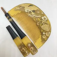 041517 昭和　アンティーク　 金芝　鶴　菊　樹脂　櫛笄　かんざし　簪