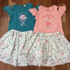 メゾピアノ 半袖 Tシャツ スカート 130 140 姉妹 お揃い 4点セット