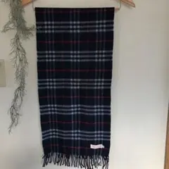 バーバリーマフラーネイビーチェック柄カシミヤ100%