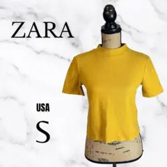 【ZARA】クロップドハイネックリブカットソー　薄手　コットン　イエロー　S