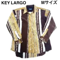 【美品】KEY LARGO レトロデザイン 総柄シャツ M 幾何学模様 茶古着