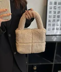 即日発送 冬新作 ボアトートバッグ 韓国 ハンドバッグ アイボリー