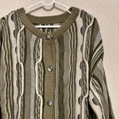 （美品）3Dケーブル編み カーディガン オリーブグリーン レディース