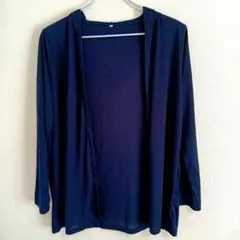 【最終値下げ】夏用 カーディガン フード付 LL レディース 長袖 ネイビー 紺
