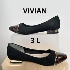 VIVIAN バイカラーフラットメタルヒールパンプス （黒×ベッコウ）3 L