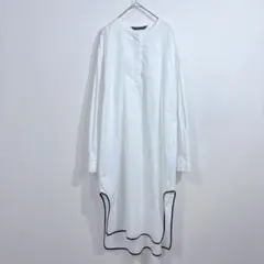 ミズイロインド　コットン　ヘムシャツワンピース　パイピング　バンドカラー