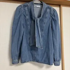 ZARA デニムリボン付き長袖シャツ