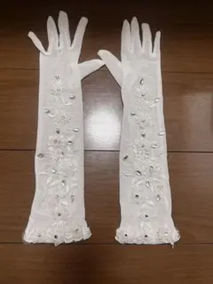 ウェディングロンググローブ刺繍ビーズ装飾