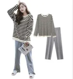 新品✨ストライプ柄 長袖 ドロップショルダー トップス 2XL