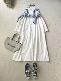 B:MING by BEAMS バンドカラーホワイトタックワンピース