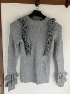 E hyphen world gallery グレー フリルニットセーター F