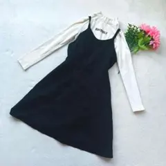 美品✨セットアップコーデ　ハイネックフリルT コーデュロイ風ジャンバースカート